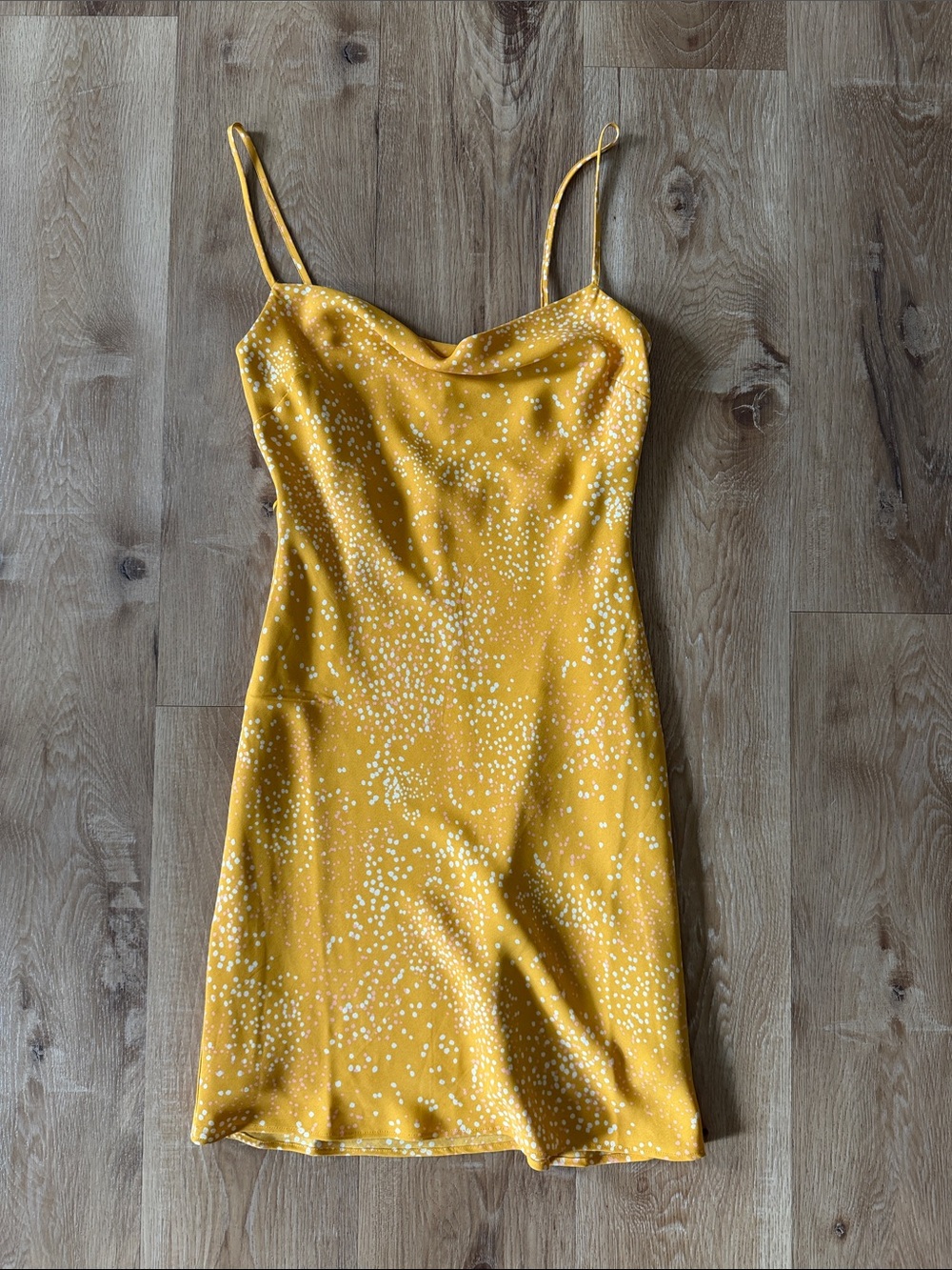 Express Yellow Speckled Cowl Neck Mini Slip Dress